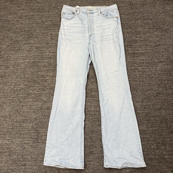 Levis Ribcage Boot Jeans Women 32 Bootcut Denim Stretch Rodeo Western Light Wash - Picture 1 of 11